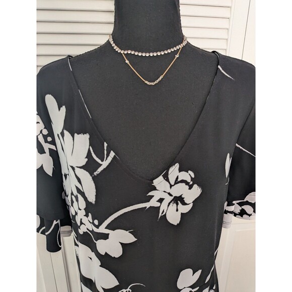 Lane Bryant Dress Women's 22/24 Black White Floral Flutter Sleeve A-Line Stretch - Picture 2 of 13